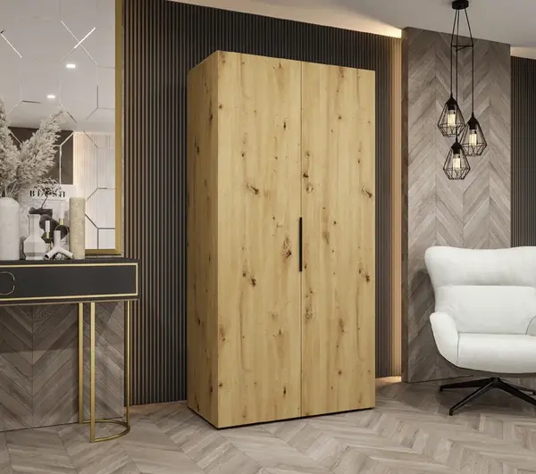 Šatní skříň Abi Marbella 1 Rozměry: 100 cm, Pásky / úchyty: Zlatý, Barva korpusu + barva dveří: Černá + Černá