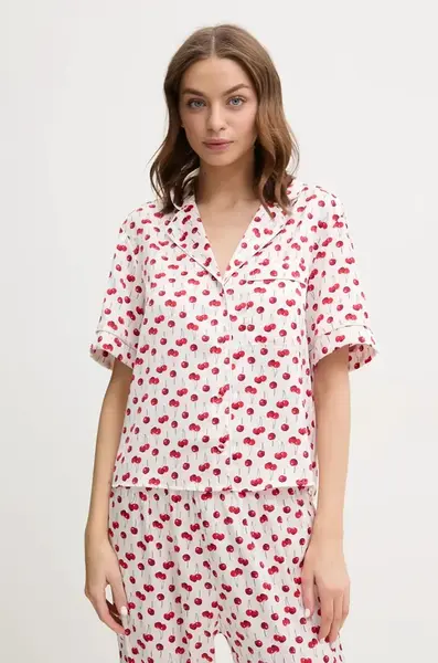 Pyžamová košile Abercrombie & Fitch dámská, béžová barva, saténový, KI146-5049