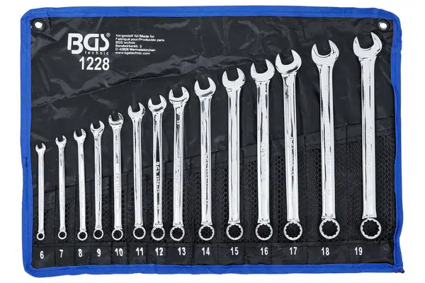 BGS technic Očkoploché klíče extra dlouhé, velikosti 6-19 mm, sada 14 ks v obalu - BGS 1228