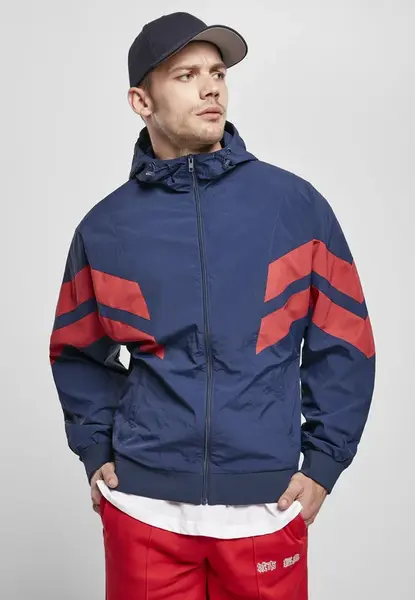 Crinkle Panel Track Jacket Navy Blue/Urban Red