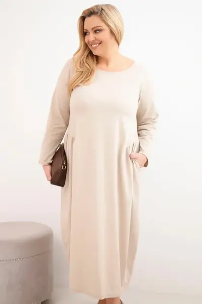 Plus size bavlnené šaty s dlhými rukávmi