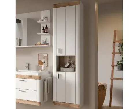 Vysoká nástenná kúpeľňová skrinka Laredo, 45 cm, biela/dub nox%