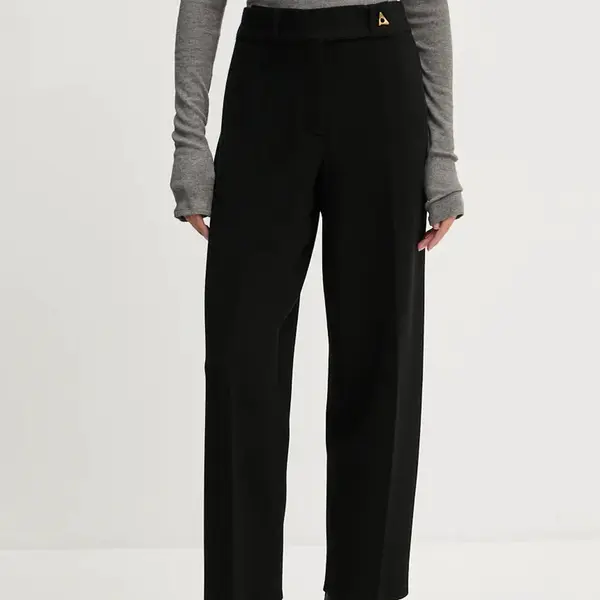 Kalhoty AERON dámské, černá barva, jednoduché, high waist, CRPA203442