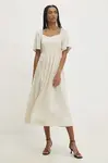 Lněné šaty Answear.LAB béžová barva, midi