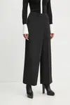 Kalhoty Karl Lagerfeld dámské, černá barva, široké, high waist, A1W10135
