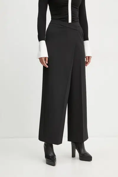 Kalhoty Karl Lagerfeld dámské, černá barva, široké, high waist, A1W10135