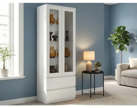Vysoká vitrína Carlos, biela, šírka 70 cm%
