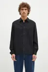 Košile s příměsí vlny Norse Projects Carsten Cotton Wool LS Shirt černá barva, regular, s klasickým límcem, N40.0806.9999