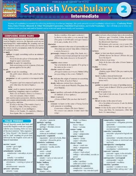 Spanish Vocabulary 2: Intermediate - Inc. BarCharts Publishing