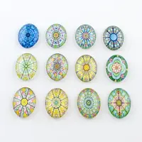 Kaleidoscope Flower Pattern Glass Oval Flatback Cabochons for DIY Projects