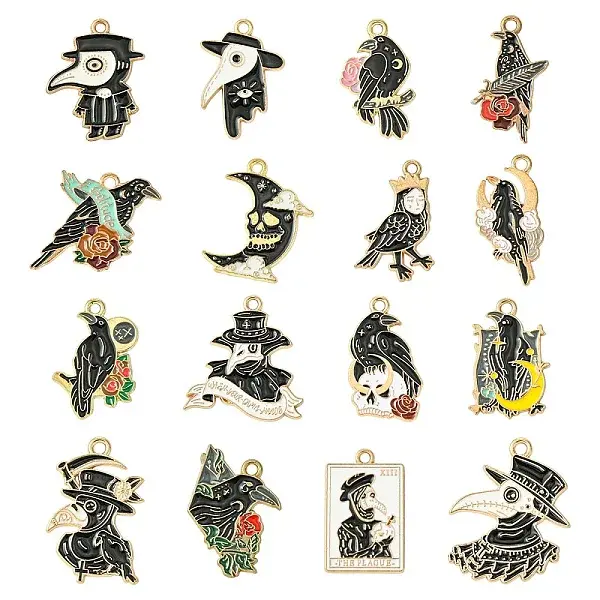 16Pcs 16 Styles Alloy Enamel Pendants