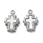 304 Stainless Steel Pave Natural White Shell Cross Charms