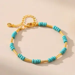 Synthetic Turquoise & Brass Beaded Bracelets for Women