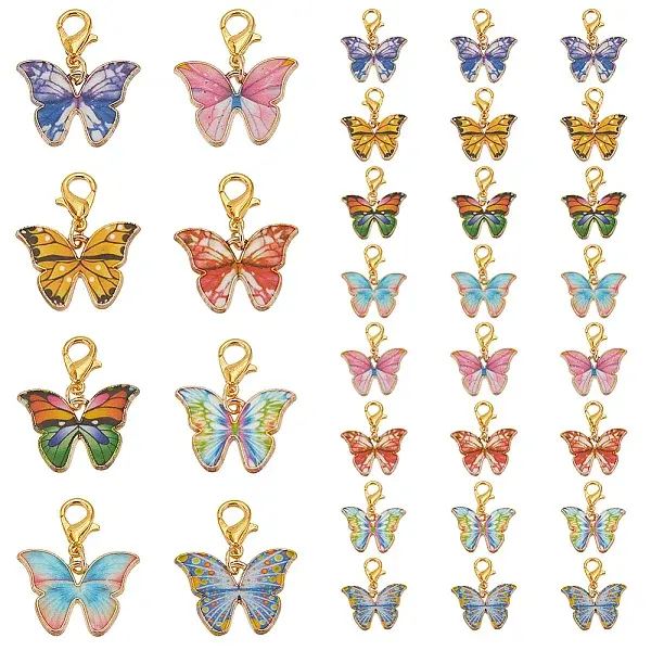 32Pcs 8 Colors Alloy Enamel Pendant Decorations
