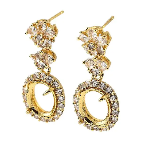 Rack Plating Brass with Cubic Zirconia Stud Earrings Finding