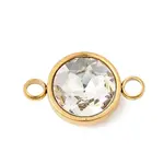 304 Stainless Steel with Faceted K9 Glass Birth Stone Flat Round Links Connector Charms