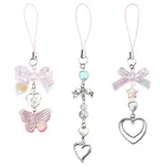4 Sets Alloy & Acrylic Heart Shape Mobile Straps