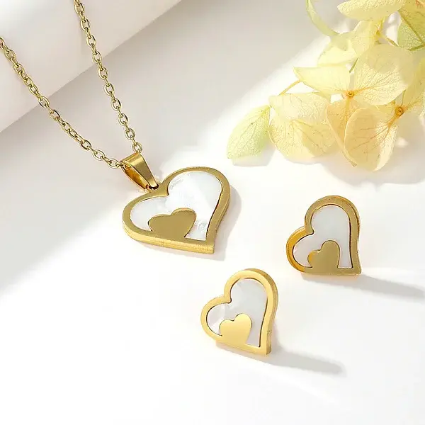 304 Stainless Steel & Acrylic Stud Earrings & Pendant Necklaces Sets