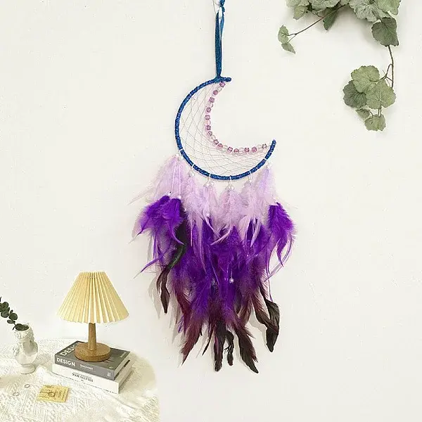 Moon Woven Net/Web with Feather Pendant Decoration