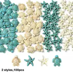 100Pcs 4 Styles Dyed Synthetic Turquoise Beads
