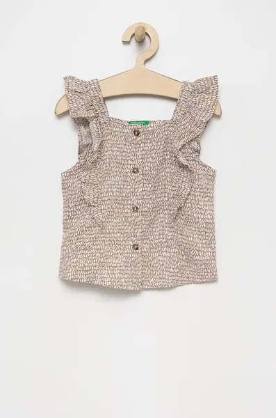 Lněná halenka United Colors of Benetton béžová barva, vzorovaná