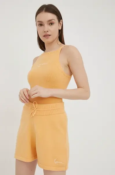 Kraťasy Karl Kani dámské, oranžová barva, hladké, high waist