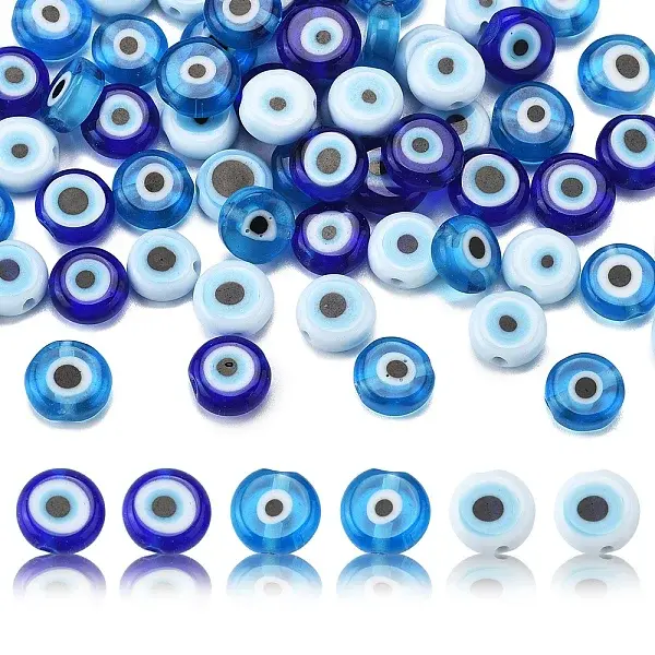 72Pcs 3 Colors Handmade Evil Eye Lampwork Beads Strands