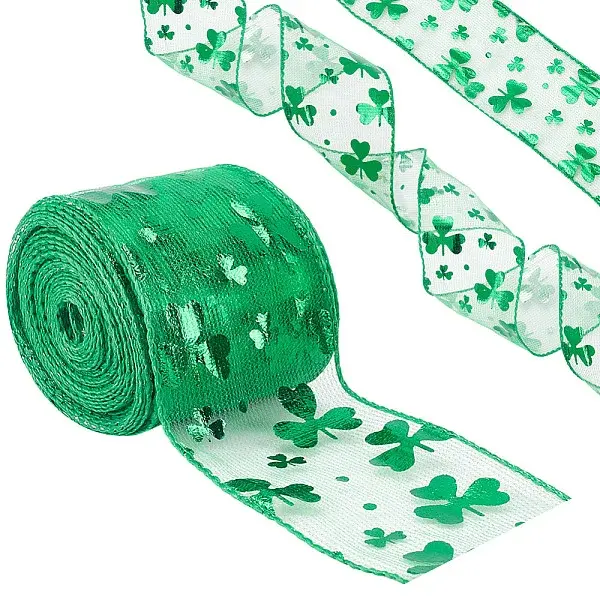 Saint Patrick's Day Theme Polyester Shamrock Printed Ribbon