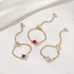 3Pcs Adjustable Brass Pave Glass Rhombus Links & 304 Stainless Steel Cable Chains Silder Finger Rings