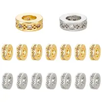 16Pcs 2 Colors Brass Micro Pave Clear Cubic Zirconia European Beads
