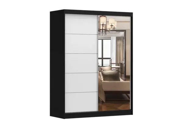 Šatní skříň Vista 05 Barva korpusu: Černá, Dveře: Bílá mat / zrcadlo