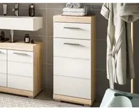 Koupelnová stojací skříňka Lambada, dub sonoma/bílá lesk