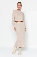 Trendyol světle béžová souprava s měkkou, měkkou látkou