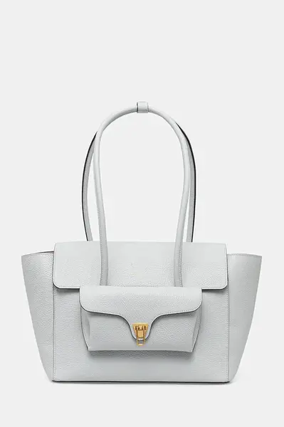 Kožená kabelka Coccinelle DOUBLE BEAT modrá barva, E1.T8A.11.02.01