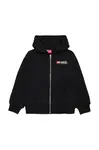 Dětská bavlněná mikina Diesel SDROPSHOODZ OVER SWEAT-SHIRT černá barva, s kapucí, s potiskem, J02484