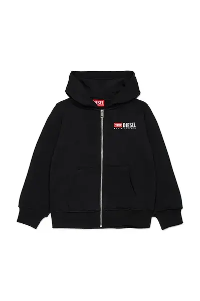 Dětská bavlněná mikina Diesel SDROPSHOODZ OVER SWEAT-SHIRT černá barva, s kapucí, s potiskem, J02484