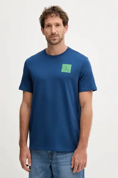 Bavlněné tričko Calvin Klein Jeans pánské, modrá barva, s potiskem, LV04RC859G