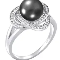 Silvego Stříbrný prsten Laguna s pravou přírodní černou perlou LPS0044B 50 mm