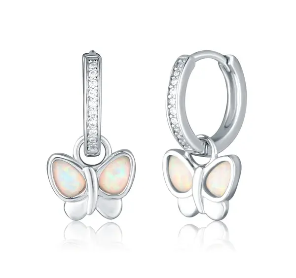 JVD Stříbrné kruhové náušnice 2v1 s motýlky SVLE3028X61O100