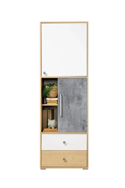 Regál Step ST3 Barva korpusu + barva dveří: Dub biscuit / bílá / šedá