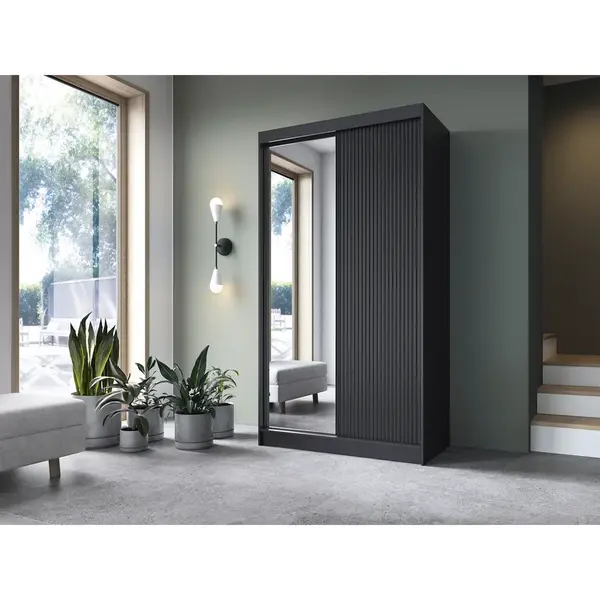 Šatní skříň Prescco II Barva korpusu: Černá, Rozměry: 120 cm, Dveře: Černá + zrcadlo