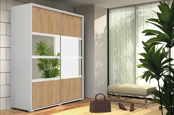 Šatní skříň Ska A9 XL Barva korpusu: Bílá, Rozměry: 230 cm, Dveře: Dub - Craft zlatý