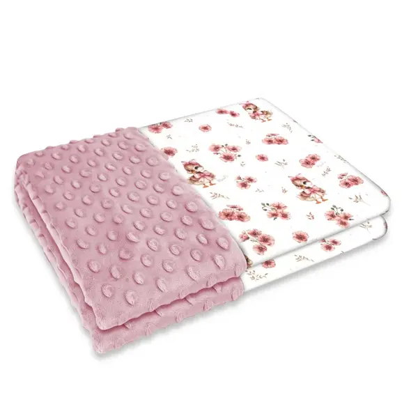 Obojstranná deka, Bavlna/Minky 100 x 75 cm, Kačičky - biela, malinová