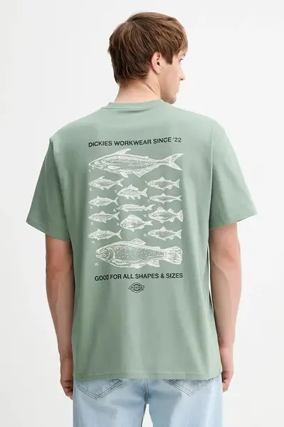 Bavlněné tričko Dickies pánské, zelená barva, s potiskem, DK0A87QG