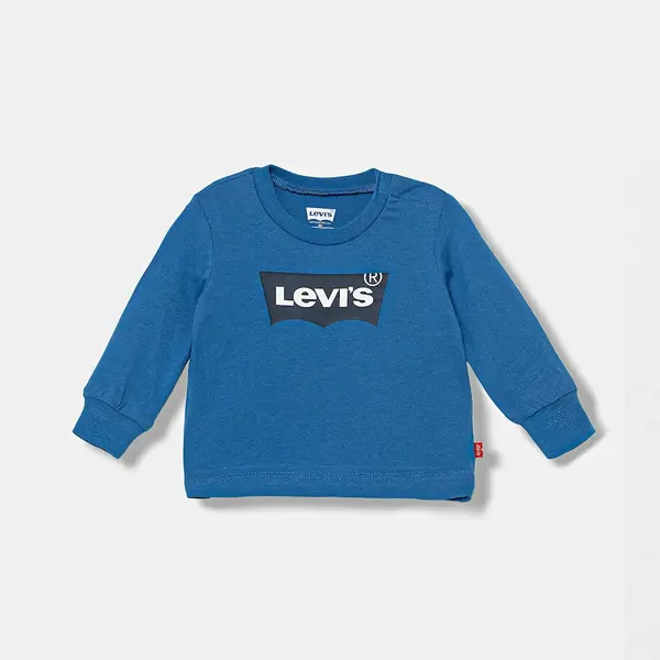 Dětské bavlněné tričko s dlouhým rukávem Levi's L/S BATWING TEE modrá barva, s potiskem, 6E8646