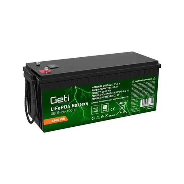 Baterie LiFePO4 25,6V 100Ah GETI GBLE-24-100D displej
