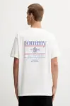 Bavlněné tričko Tommy Jeans pánské, béžová barva, DM0DM21986