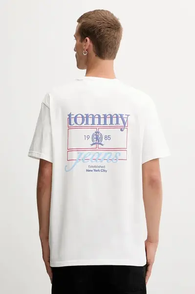 Bavlněné tričko Tommy Jeans pánské, béžová barva, DM0DM21986