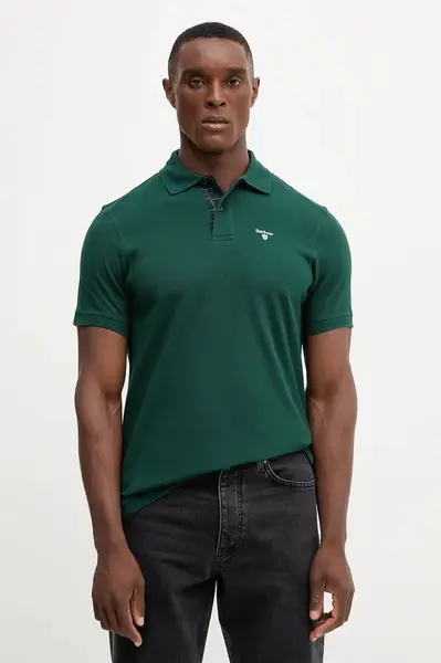 Bavlněné polo tričko Barbour Tartan Pique Polo zelená barva, s aplikací, MML0012