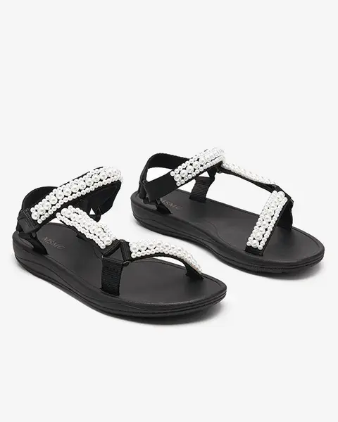 Resti Black women's sports sandals with Dotiss pearls- Footwear